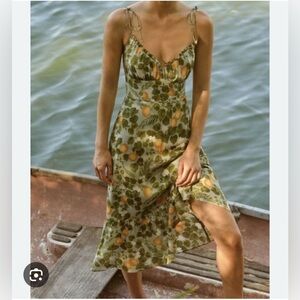 Reformation Green and Orange Embry Dress